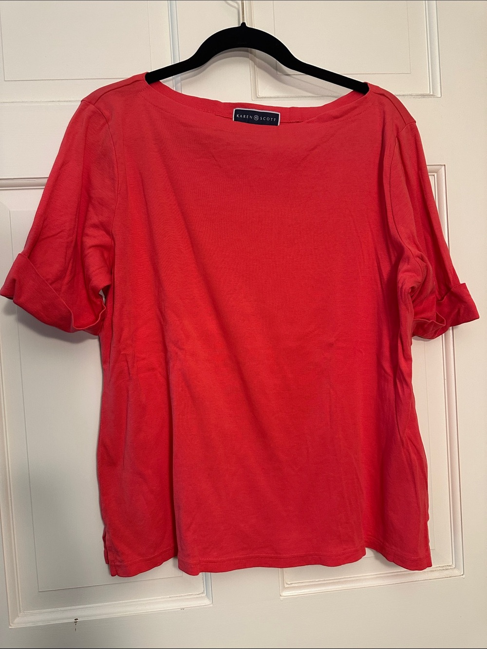 Karen Scott Pinky Coral Boatneck Short Sleeve Top, Size XL